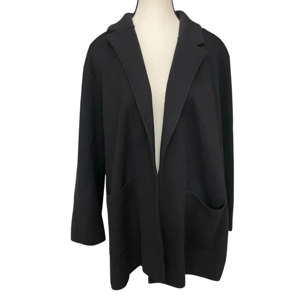 J.Crew Black Wool‎ Blend Open Cardigan Blazer Jacket XXL Plus Sz Minimalist Chic